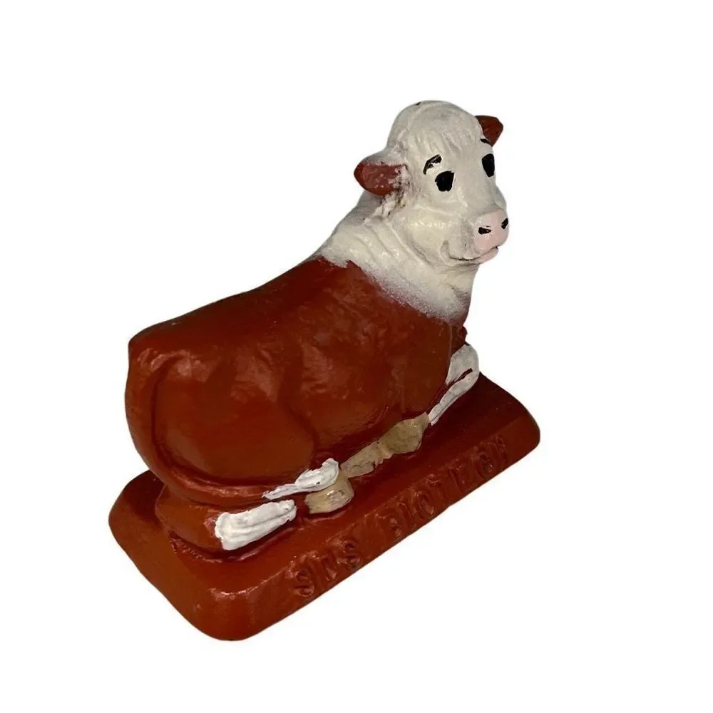 The Foundry Collection Cow Paperweight Brown White Cast Iron Home Office Ornate